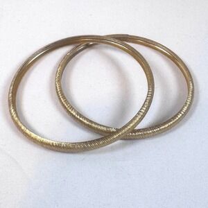 Gold Tone Textured Bangle Bracelets Set of 2 Stackable Women Fashion Jewelry